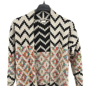 Debut Geometric Zigzag Multi Knit Long Cardigan Sweater Pre-Owned Womens Medium